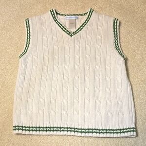 Janie & Jack White and Green Cable Knit Sweater Vest Size 5